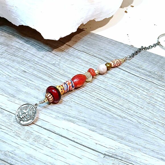 Sagittarius Beaded Key Chain, Zodiac Gemstone Crystal Bohemian - Picture 4 of 4